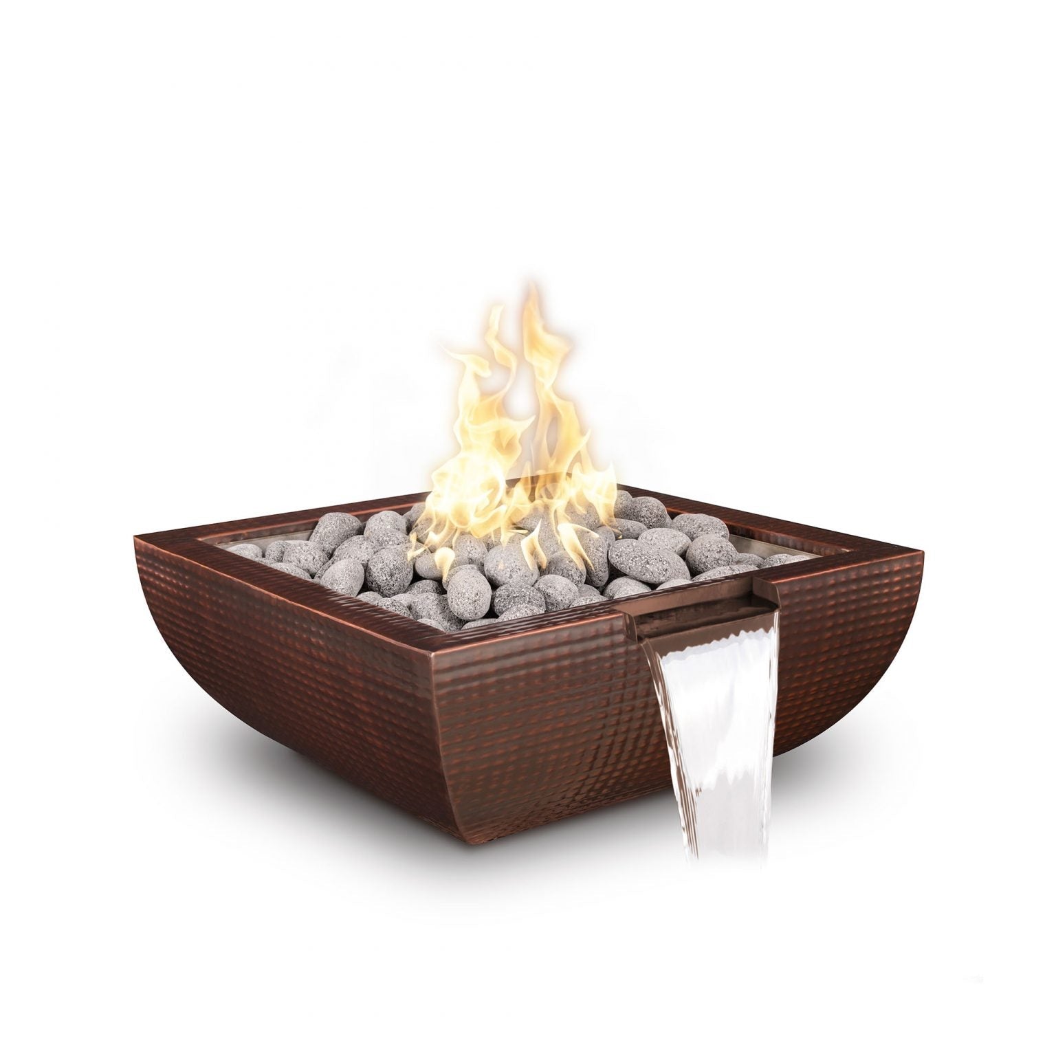 The Outdoor Plus 30" Avalon Fire & Water Bowl - Hammered Patina Copper & Stainless Steel