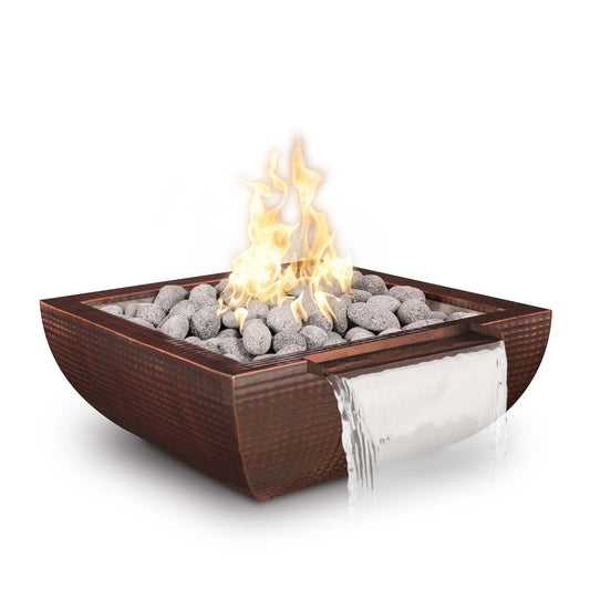 The Outdoor Plus 36" Avalon Fire & Water Bowl Wide Spill - Hammered Patina Copper & Stainless Steel