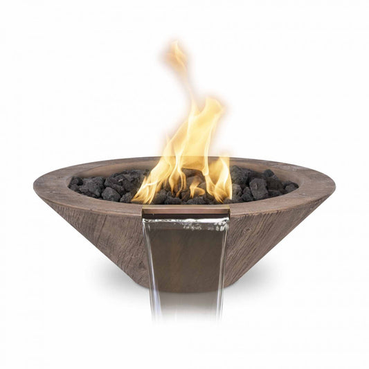 The Outdoor Plus 24" Cazo Fire & Water Bowl - Wood Grain Concrete