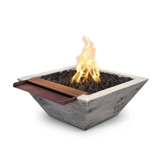 The Outdoor Plus 24" Maya Fire & Water Bowl Wide Spill Water - Wood Grain Concrete