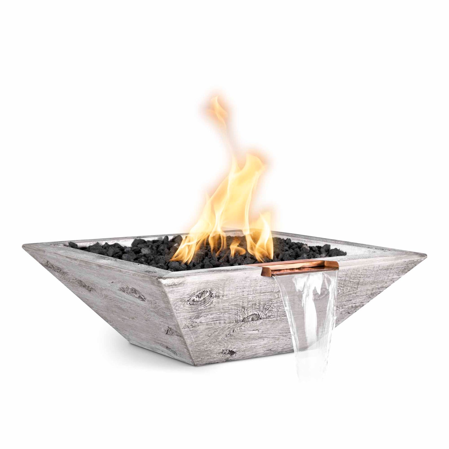 The Outdoor Plus 24" Maya Fire & Water Bowl - Wood Grain Concrete