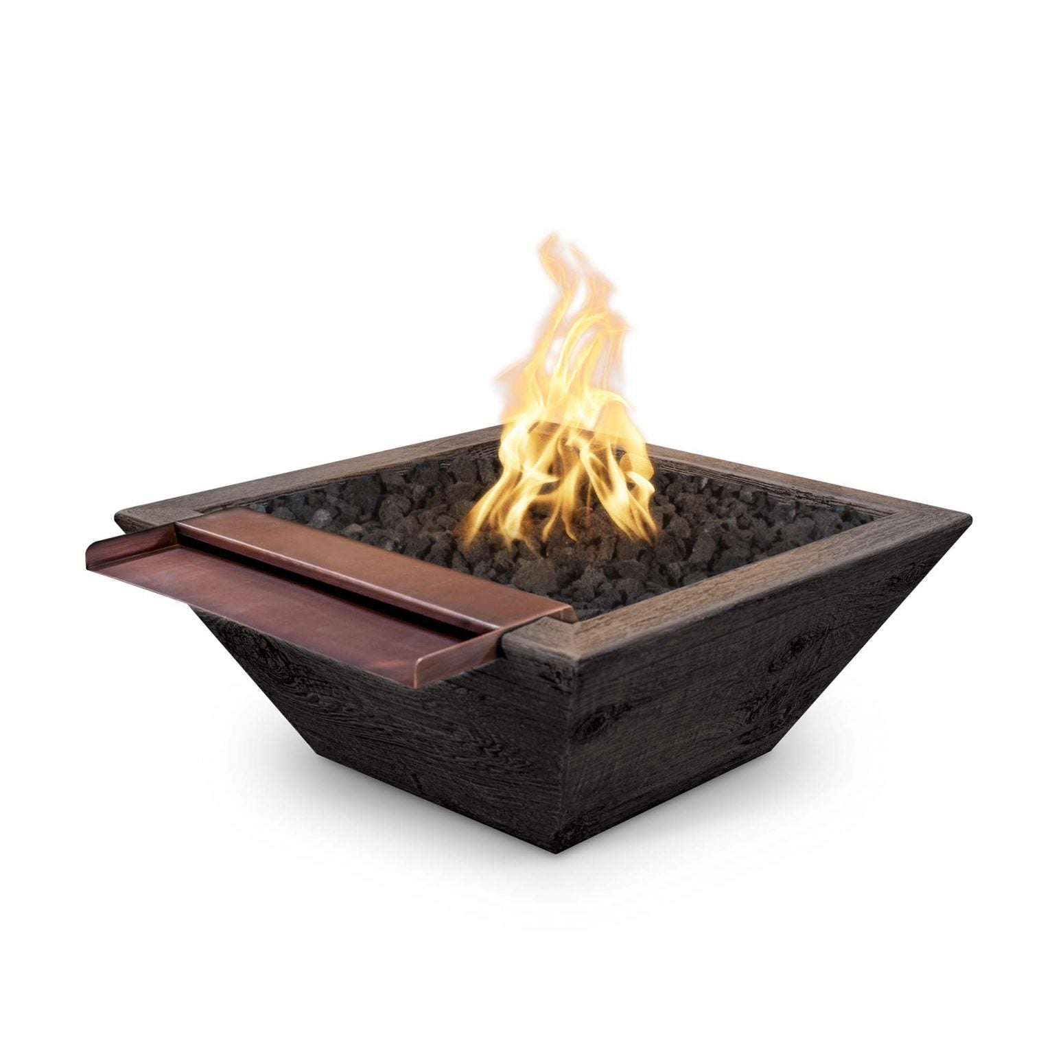 The Outdoor Plus 24" Maya Fire & Water Bowl Wide Spill Water - Wood Grain Concrete